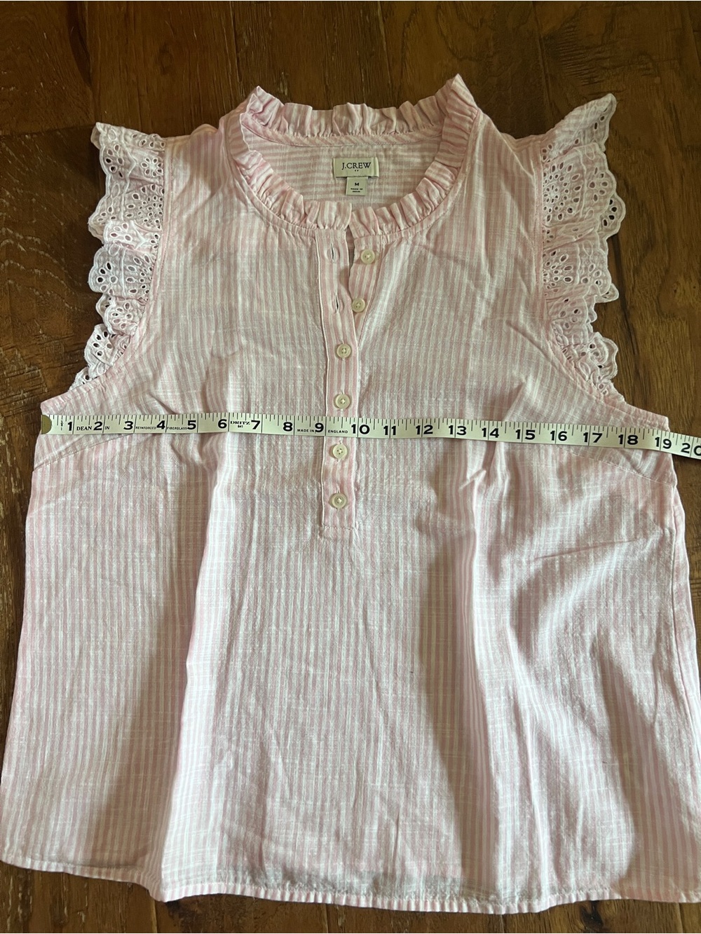 J. Crew Pink and White Striped Eyelet Flutter Sleeve Blouse - Picture 5 of 8